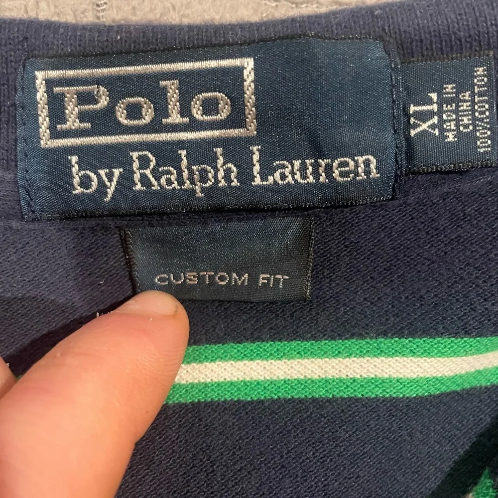 Vintage Polo Ralph Lauren Navy and Green Polo Shirt XL Custom Fit - Picture 2 of 8